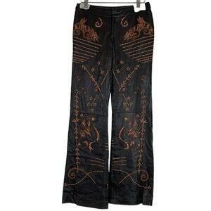 NEW Mandalay Leather Embroidered Wide Straight Leg Pants Size 6